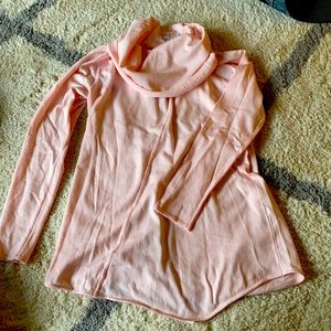 Light pink, cowl neck sweater, asymmetrical, large